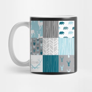 Little Man Patchwork Squares - Woodland Blue and Grey Mug